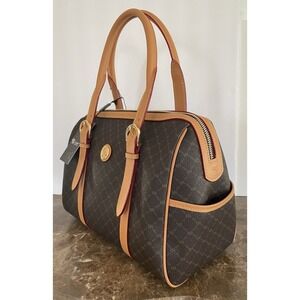 Rioni The Michigan Carrier Brown Logo Canvas Leather Handbag ST 20272 NWT Luxury